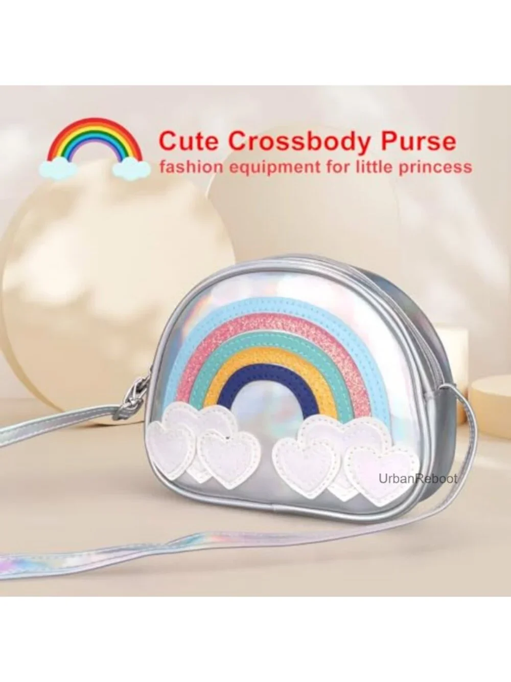 Girls Faux Leather Rainbow Crossbody Purse Adjustable Strap Small Bag